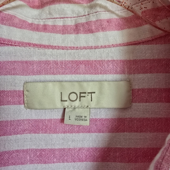 LOFT, Pink Striped Linen Blend Button Down Tie Front Everyday Shirt SZ Large - Picture 11 of 14